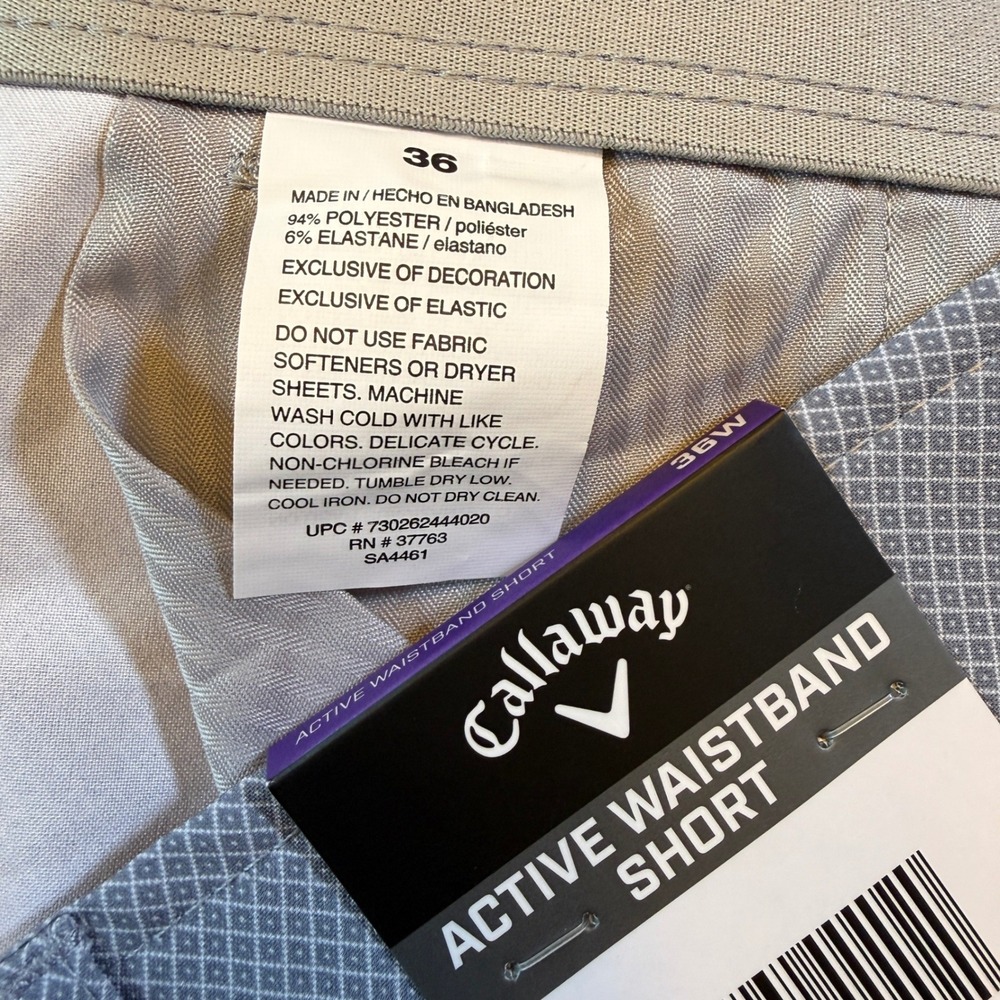 Callaway Mens Active Waistband Golf Shorts Blue Geometric 36W Opti-Dri Stretch - Picture 6 of 6